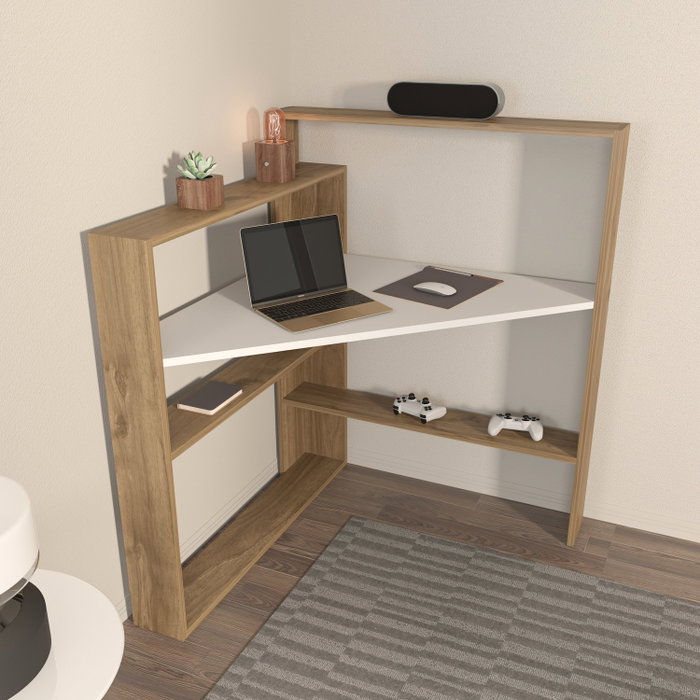 Hanah Home Kelly Mesa de Estudio Nogal y Blanco